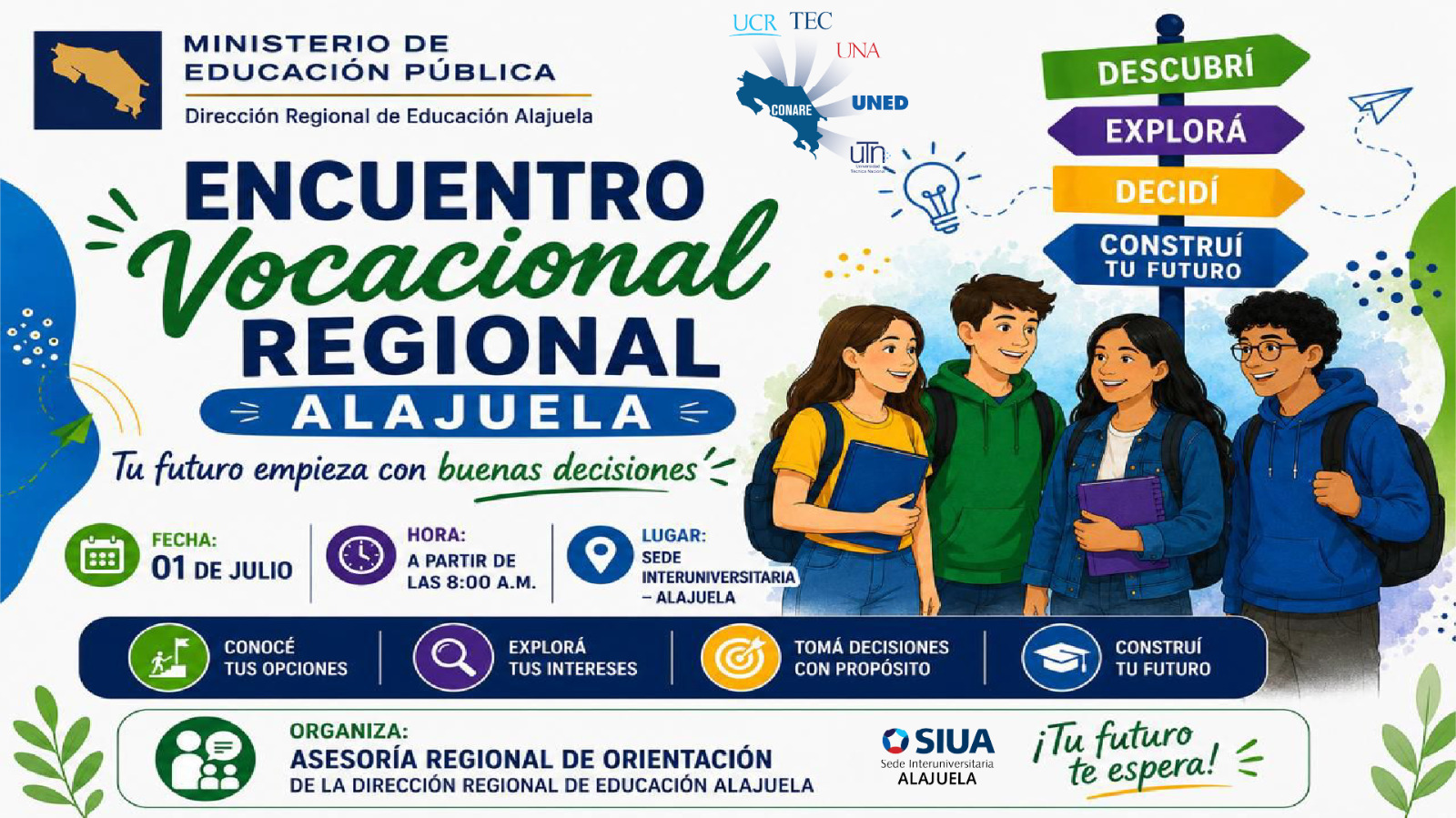 Encuentro Vocacional Regional de Alajuela 2026 orientará a estudiantes sobre opciones de educación superior