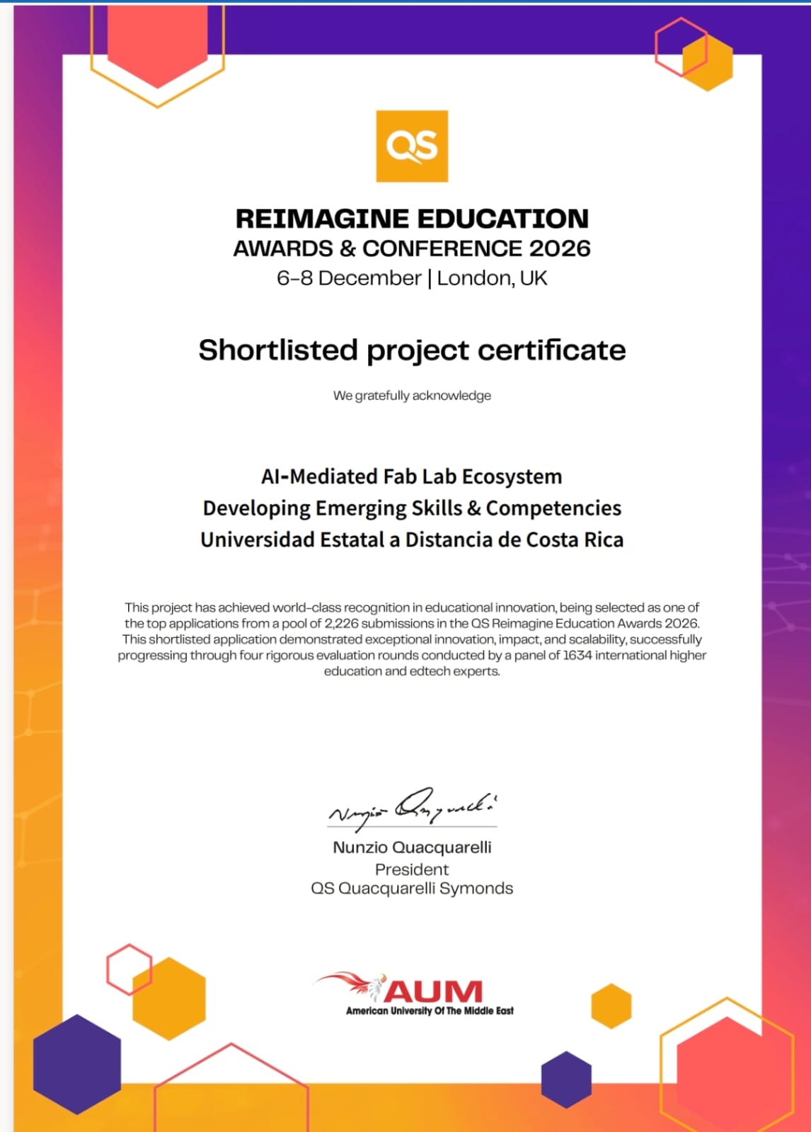 Proyecto de fabricación digital de la UNED es preseleccionado en reconocidos premios internacionales de innovación educativa